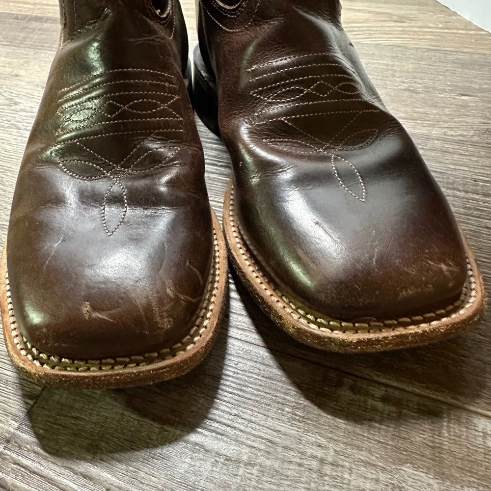 Old West Kids Boys Brown Leather Square Toe Western Cowboy Boots BSY1807 Size 4D